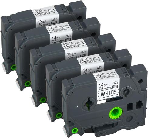 شريط ملصقات Aomya بديل 12 مم لشريط Borther Tze-231 Tz231 Tze 0.47 بوصة شريط Tz مصفح متوافق مع صانع ملصقات Ptouch PTH110، PT-D210، PTD600، PTD400AD، PT-1290، أسود على أبيض 5 عبوات in Kuwait