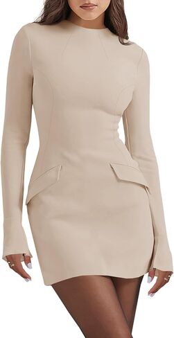 Cicy Bell Womens Long Sleeve Bodycon Dress Mock Neck Slim Fit Party Cocktail Fall Mini Blazer Dresses in Kuwait