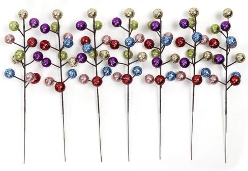 Artificial Colorful Berry Stems, 24 Pack 8.7" Christmas Glitter Berries Stems Artificial Holly Fruit Berry Branches Winter Picks Home Holiday Wedding Party DIY Christmas Tree Crafts Decor (Mix) in Saudi Arabia
