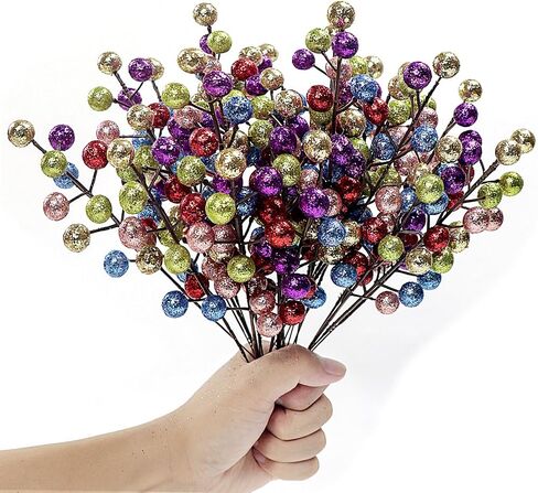 Artificial Colorful Berry Stems, 24 Pack 8.7" Christmas Glitter Berries Stems Artificial Holly Fruit Berry Branches Winter Picks Home Holiday Wedding Party DIY Christmas Tree Crafts Decor (Mix) in Saudi Arabia
