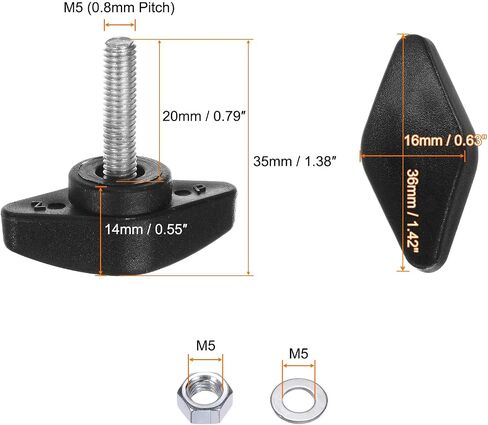 HARFINGTON 8 قطع مقابض جناح تي M6 × 30 مم متري خيط 36 مم رأس T مقابض بلاستيكية براغي إبهام يدوية لقط ملولبة مقبض مقبض إبهامي مع غسالات صواميل، أسود in Saudi Arabia