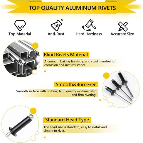 270PCS Rivets, Pop Rivets Aluminum 8 Sizes Blind Rivets Assortment Kit (1/8" 3/16"), Black Rivets Assorted Blind Rivets for Airplanes, Ships, Rails and DIY in Saudi Arabia