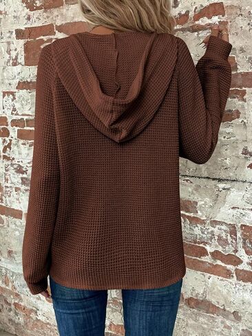 SOLY HUX Women's Oversized Sweatshirts Waffle Knit Hoodies Trendy Casual V Neck Button Pullover Hooded Tops in Saudi Arabia