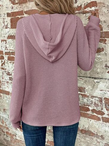 SOLY HUX Women's Oversized Sweatshirts Waffle Knit Hoodies Trendy Casual V Neck Button Pullover Hooded Tops in Saudi Arabia