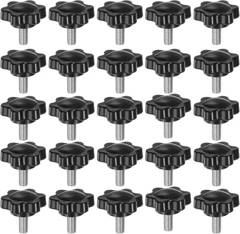 HARFINGTON 25pcs Star Knobs M5 x 12mm 304 Stainless Steel Threaded Stud 25mm Plastic 6-Star Head Hand Tightening Thumb Screw Clamping Jig Knob Handle, Black in Saudi Arabia