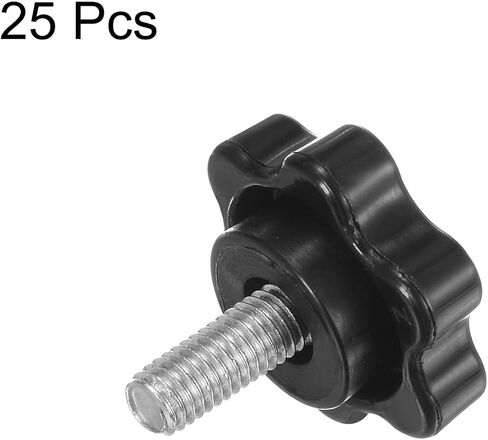 HARFINGTON 25pcs Star Knobs M5 x 12mm 304 Stainless Steel Threaded Stud 25mm Plastic 6-Star Head Hand Tightening Thumb Screw Clamping Jig Knob Handle, Black in Saudi Arabia