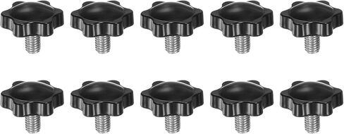 HARFINGTON 10pcs Star Knobs M8 x 25mm 304 Stainless Steel Threaded Stud 32mm Plastic 6-Star Head Hand Tightening Thumb Screw Clamping Jig Knob Handle, Black in Saudi Arabia