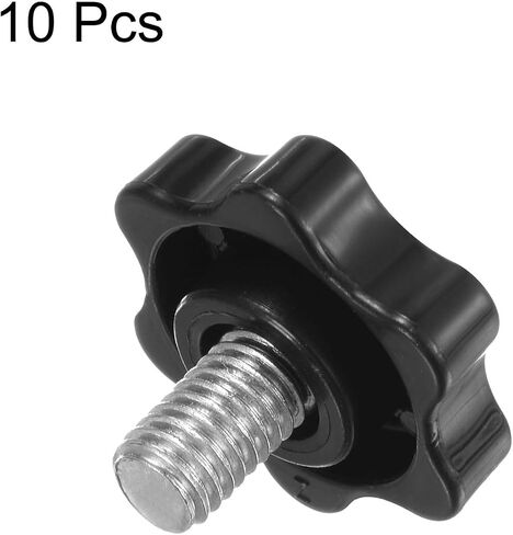 HARFINGTON 10pcs Star Knobs M8 x 25mm 304 Stainless Steel Threaded Stud 32mm Plastic 6-Star Head Hand Tightening Thumb Screw Clamping Jig Knob Handle, Black in Saudi Arabia