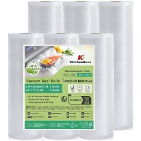 KitchenBoss Vacuum Sealer Bags Rolls: for Food- 6 Packs 3 Rolls 8" x 20' and 3 Rolls 11" x 20' Seal Bags Commercial Grade BPA-Free Heavy-Duty Food Vac Bags for Food Storage, Sous Vide and Freezer Safe