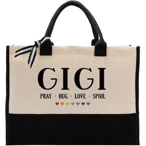 EDCTO Nana Canvas Tote, Cotton Canvas Tote Bag, Nana Canvas Bag for Vocation Travel Weekend Holiday Short Trip, Christian Gift for Nana, Mother's Day Gift, Ideal Nana Gift, Pray Hug Love Spoil