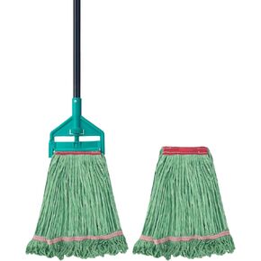KeFanta 60 Inch Loop-End String Mop Heavy Duty Commercial Mops for Floor Cleaning,Industrial Cotton Wet Mop with Extra Mop Head Replacement(Green)