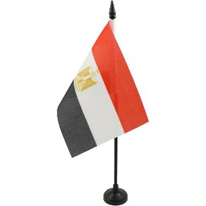 AZ FLAG Egypt Table Flag 4'' x 6'' - Egyptian Desk Flag 15 x 10 cm - Black Plastic Stick and Base