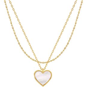 Layered Necklaces for Women 14K Gold Plated Dainty Gold Necklace Lucky Clover Heart Butterfly Pendant Jewelry Gift