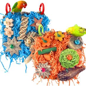 KATUMO Bird Toys, 2 Pack Parrot Grass Mat Parakeet Foraging Wall Toys Bird Climbing Hammock Conure Chew Toys for Parakeets, Cockatiels, Sun Conures, Lovebirds, Budgies, Small to Medium Birds