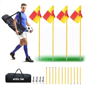 Soccer Corner Flags with Storage Bag, Set of 4 Corner Flags for Soccer Field, Football soccer training supplies, Long-term Use PVC Soccer Flag Poles, Wind Resistant, Portable soccer court marker with corner, soccer field flags, Easy Install and Carry