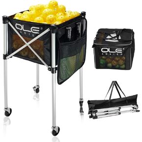 Pickleball Cart,Tennis Balls Hopper,Can Holds 180 Pickleballs or 210 Tennis Balls,Lightweight Ball Cart with Wheels,Pickle Ball Equipment,Ball Caddy for Training Travel