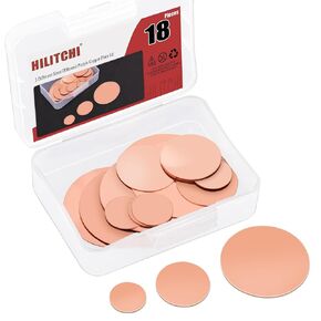Hilitchi 18Pcs 3 Sizes Pure Copper Sheet Pure Round Copper Plate 3/4" 1-3/16" 2" Diameter 0.02" Thickness T2 Copper Metal Round Plate 24 Gauge Copper Metal Sheet for DIY Crafts Electrical