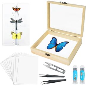 Making Insect Specimen Tools Kit, (Insect Pins, Insect Shadow Box, Insect Pinning Board, Wings Pressing Paper, Tweezers, Scissors), Insect Specimen Collection Display for Bug Hobbyist/Biology Projects