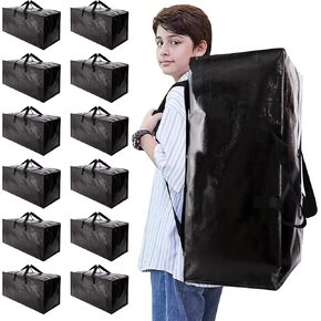Heavy Duty Moving Bags with Backpack Straps and Strong Handles, Alternative to Moving Boxes and Storage Totes for Dorm Room Essentials, 6 Pack, Black