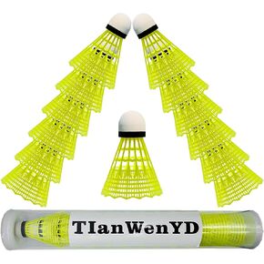 12 Packs Badminton Shuttlecocks Nylon Feather Shuttlecocks Badminton Birdies with Great Stability and Durability for Indoor Outdoor Sports Hight Speed Training Badminton Balls (Yellow)