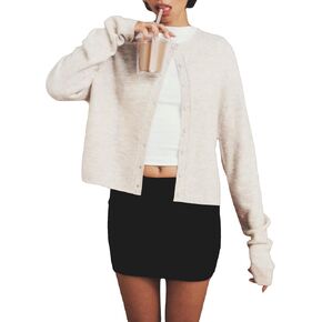 Women's Casual Crop Knit Cardigan Y2K Cute Long Sleeve Crewneck Open Front Button Down Cardigan Sweaters Streetwear