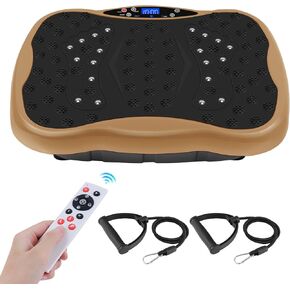 Vibration Plate Exercise Machine, Health & Fitness Full Body Vibration Platform, Portable Vibration Plate Platform for Weight Loss Home Fitness, Lymphatic Drainage, w/Resistance Bands+Remote