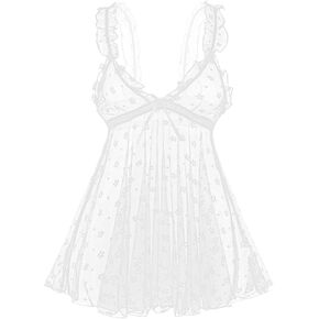 Lace Babydoll Ruffle Lingerie for Women Sexy Mini Mesh Dress Chemise Nightgown Sheer See Through Wedding Nightie