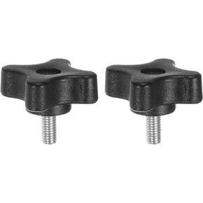 HARFINGTON 2pcs Star Clamping Knobs M6 x 30mm Metric Male Thread 32mm 4-Point Plastic Head Threaded Stud Knob Hand Tightening Thumb Screw Jig Handle, Black