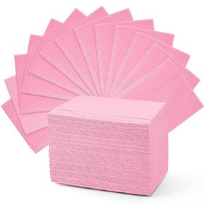 Amira Beauty Disposable Dental Bibs 13" X 18" 3 ply Waterproof Tattoo Bib Sheet for Piercing, Tattoo Table Station, Nail Techs, Dentists, Professionals (Pink) (50 Pack)
