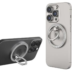 Allengel Magnetic Phone Ring Grip Holder - Strong Magnetic Finger Phone Kickstand, 360° Rotation and 180° Flip Compatible with All Smartphones (Bling Silver)