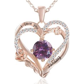 Huge Heart Birthstone Necklace 925 Sterling Silver 18K Gold Plated Pendant Necklace for Women Valentine Christmas Birthday Gift
