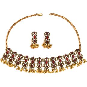 Womens Oxidized Pendant Choker Necklace Vintage Antique Drop Earrings Bohemian Handmade Rhinestone Kundan Traditional Bollywood Wedding Statement Bohemian Dancing Gypsy Indian Jewelry Set for Women Girls