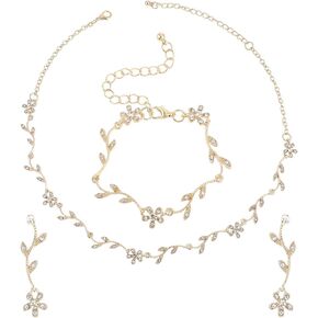Yolev Bridal Jewelry Set Crystal Necklace Earrings Bracelet Wedding Rhinestone Choker Necklace for Brides Bridesmaid in Kuwait