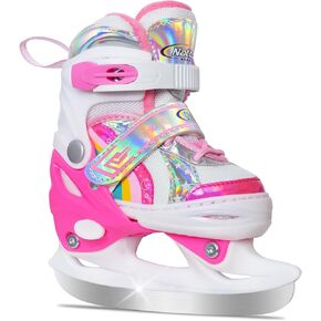 Nattork Girls Ice Skates for Kids 4 Size Adjustable Rainbow Ice Skate with Fleece Lining for Outdoor & Rink