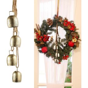 Christmas Cow Bells Set of 4 Rustic Vintage Lucky Cow Bell Handmade Harmony Giant Christmas Decor Bell Antique Gold Brass Wall Hanging Bell Country Style Bell Ornaments for Tree