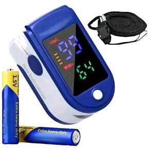 Finger Pulse Oximeter Larger Display Blood Oxygen Monitor with Batteries and Lanyard Included Fingertip Pulse Oximeter Color: Navy Blue