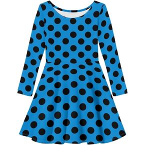 PinUp Angel Cute Girls Long Sleeve Dresses Polka Dot Leopard Patterned Girls A-line Dress for Winter Fall Xmas Gifts