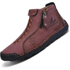Mens Casual Leather Shoes Ankle Chukka Boots Handmade Side Zipper Mid top Slip On Loafers Fashion Lightweight Walking Driving High Boots