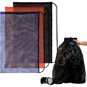 3PCS Mesh Bag - Mesh Bags Drawstring Dive Bag Snorkel Bag Mesh Dive Bag Mesh Bag for Swimming Gear, Diving, Beach Toy Ball Camping Clothing, Mesh Sports Bag Drawstring Storage Bag, Sturdy and Durable