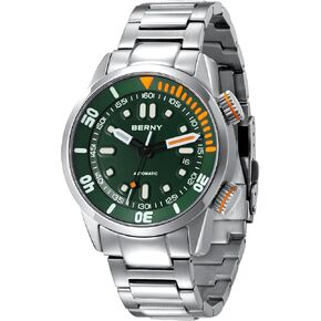 BERNY Automatic Watch for Men 200M Diving Watch Wristwatch HV600 Hardness Sapphire Glass Sturdy Stainless Steel Band Super Luminous Male Watches