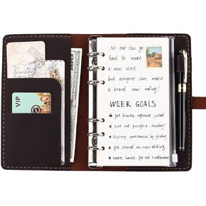 Genuine Leather Journal Writing Notebook, A6 Ring Binder Refillable Diary Notepads, Vintage Handmade Travel Organizer Agenda for Men Women - Wine