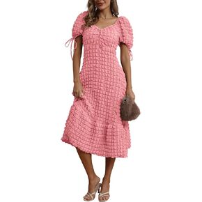Locachy Womens Casual Summer Dresses 2024 Boho Short Sleeve V Neck Sundresses Backless Long Textured Maxi Dress