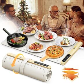 Electric Warming Tray, Full Surface Heating Food Warming Mat with 6 Temperature Settings & Fast Heating, Silicone Roll Up Food Heating Mat Food Warmers for Parties Gatherings Everyday Use
