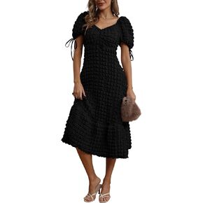 Locachy Womens Casual Summer Dresses 2024 Boho Short Sleeve V Neck Sundresses Backless Long Textured Maxi Dress