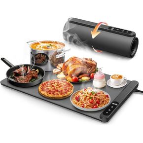 Upgrade-Electric Warming Tray, Food Warming Mat with 6 Level Temperature Settings & 6 Hours Timer, Graphene Full Surface Rapid Heating, Auto Shut-Off, Roll Up Food Warmers for Parties, Gatherings