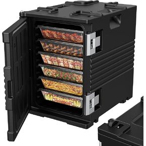 95QT Catering Food Warmers with Wheels & 304 Stainless Steel Door Latch, LLDPE Insulated Food Carrier for 6 Full-Size Pan, Stackable Hot Boxes for Catering Tailgates Gathering Event Restaurant Parties