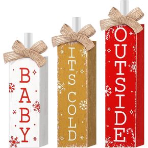3 Pcs Christmas Tiered Tray Decor Christmas Tabletop Decor Rustic Farmhouse Wooden Table Block Sign and Centerpieces for Xmas Home Shelf Kitchen Decor