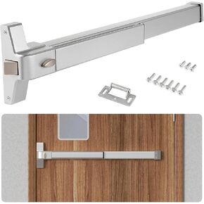 BEAMNOVA Door Push Bar Commercial Panic Exit Device Metal Universal Emergency Hardware Parts Gate Lock Roller Strike Plate End Cap, Metallic for 27.5 to 41 in Wide Doors