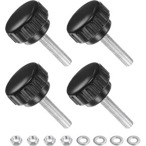 Thumb Screw Knurled Knobs Set, M6 x 20mm Male Thread 25mm Head, Clamping Screw Threaded Stud Hand Knobs Grip Kit with Nuts Washers, (Applications: for Machinery Lathes), 4-Set