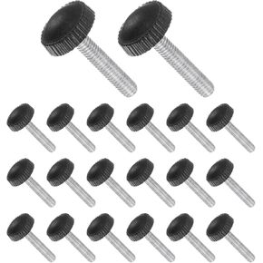 Thumb Screw Knurled Knobs, M4 x 30mm Male Thread, Black Round Head Clamping Screw Threaded Stud Hand Knobs Grip, (Applications: for Machinery Lathes), 20-Pieces